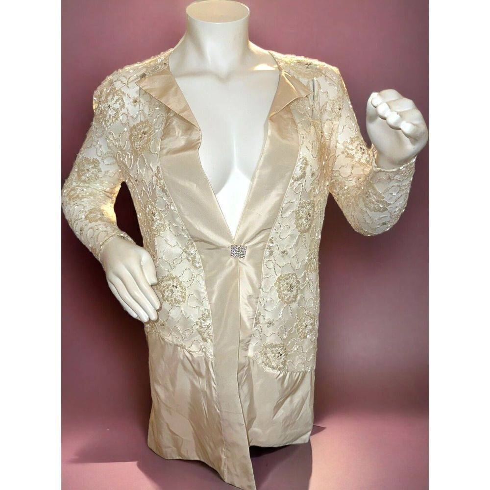 Vintage 60s Victoria Royal LTD. Cream Ivory Beaded Evening Jacket Sz XL